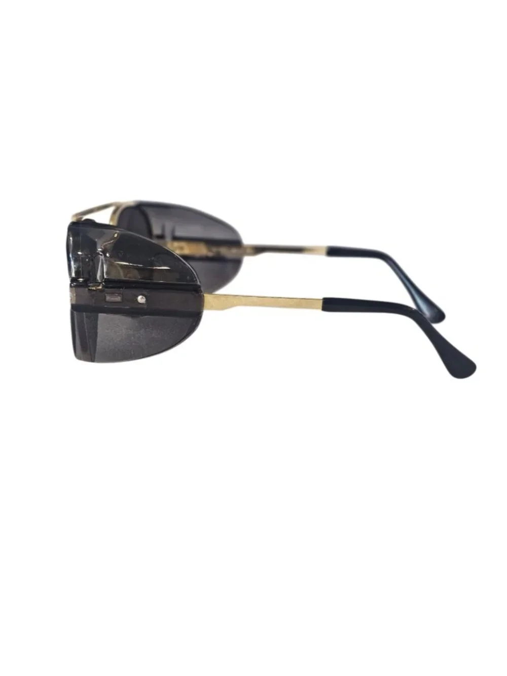 80s Pilot Aviators Sunglasses Side Shields Gold Tone Metal Rim 147 mm Motorcycle